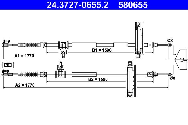 ATE 24.3727-0655.2 Cable Pull, parking brake