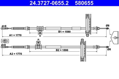 Cable Pull, parking brake ATE 24.3727-0655.2