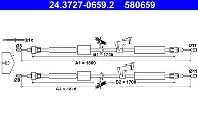 Cable Pull, parking brake ATE 24.3727-0659.2