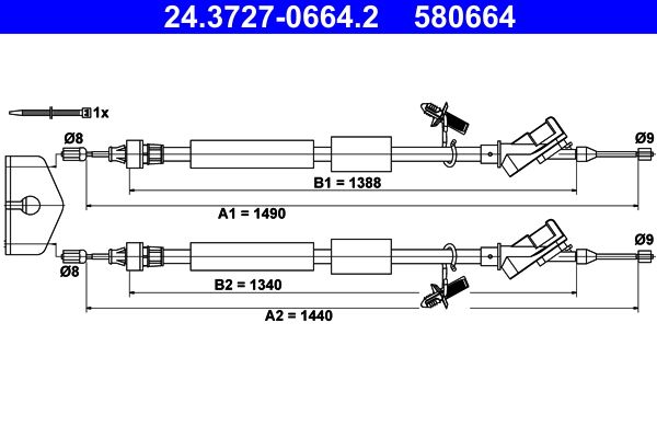 ATE 24.3727-0664.2 Cable Pull, parking brake