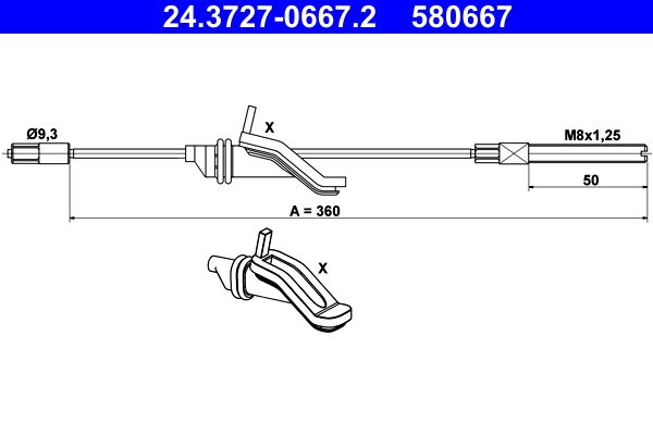 ATE 24.3727-0667.2 Cable Pull, parking brake