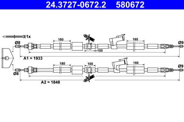ATE 24.3727-0672.2 Cable Pull, parking brake