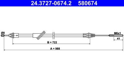 Cable Pull, parking brake ATE 24.3727-0674.2