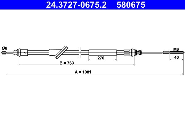 ATE 24.3727-0675.2 Cable Pull, parking brake