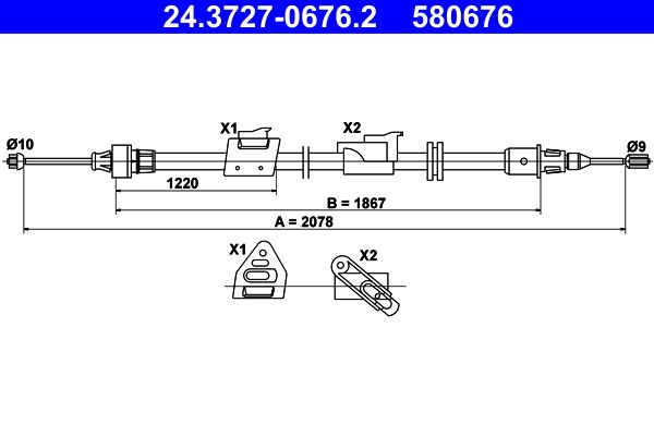 ATE 24.3727-0676.2 Cable Pull, parking brake
