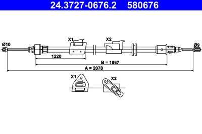 Cable Pull, parking brake ATE 24.3727-0676.2