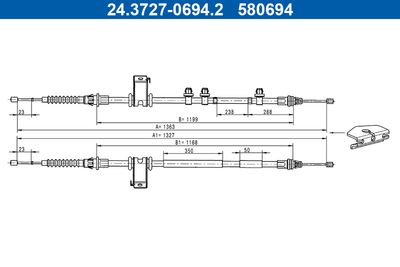Cable Pull, parking brake ATE 24.3727-0694.2