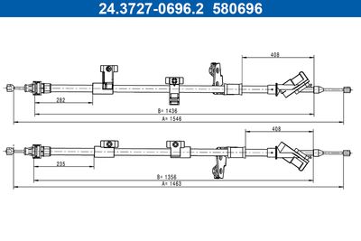 Cable Pull, parking brake ATE 24.3727-0696.2