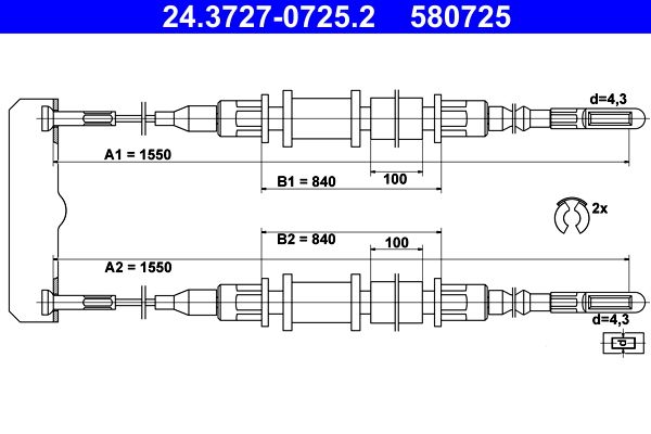 ATE 24.3727-0725.2 Cable Pull, parking brake