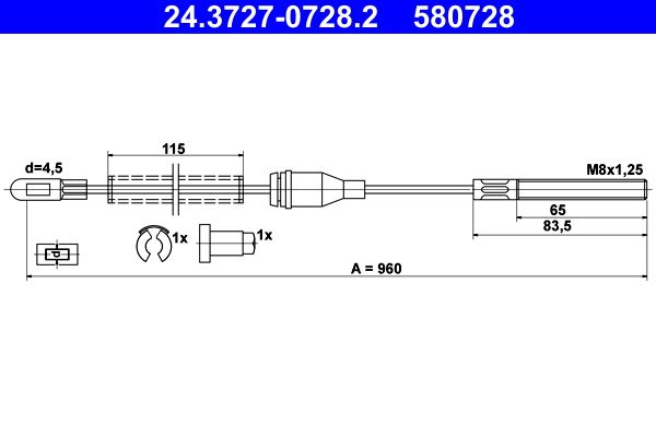 ATE 24.3727-0728.2 Cable Pull, parking brake
