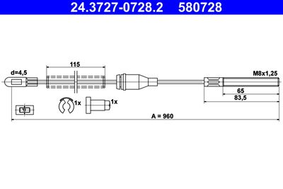 Cable Pull, parking brake ATE 24.3727-0728.2