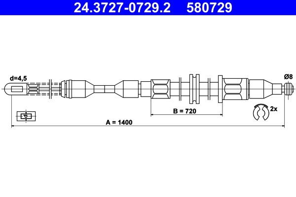 ATE 24.3727-0729.2 Cable Pull, parking brake