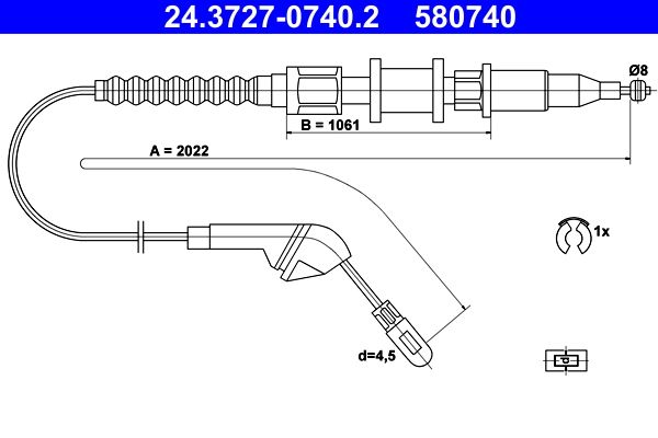 ATE 24.3727-0740.2 Cable Pull, parking brake