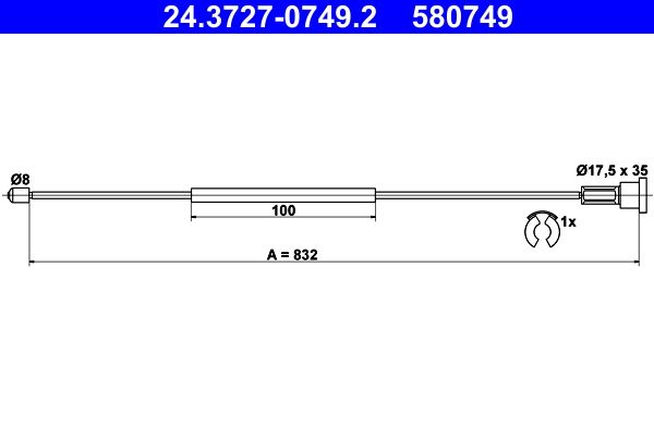 ATE 24.3727-0749.2 Cable Pull, parking brake