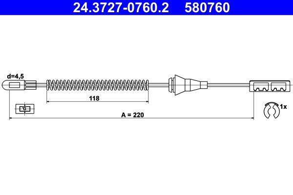 ATE 24.3727-0760.2 Cable Pull, parking brake