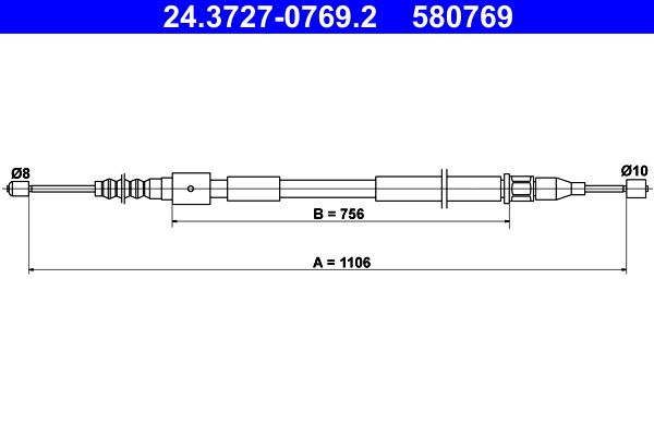 ATE 24.3727-0769.2 Cable Pull, parking brake
