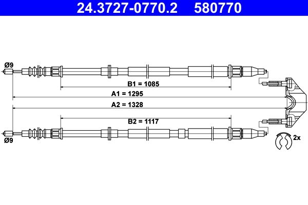 ATE 24.3727-0770.2 Cable Pull, parking brake