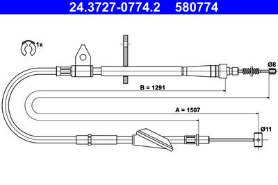 Cable Pull, parking brake ATE 24.3727-0774.2