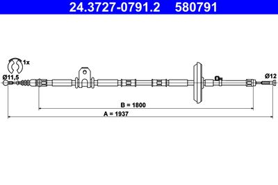 Cable Pull, parking brake ATE 24.3727-0791.2