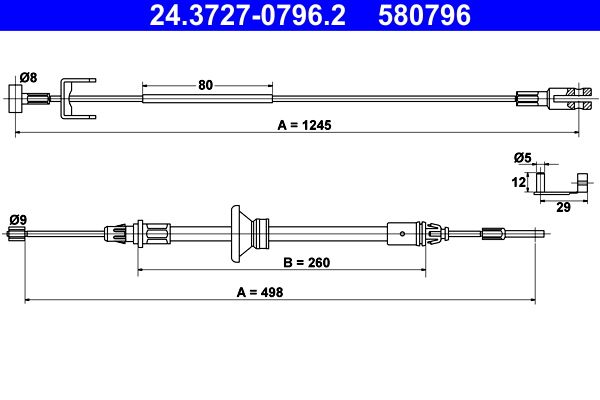 ATE 24.3727-0796.2 Cable Pull, parking brake