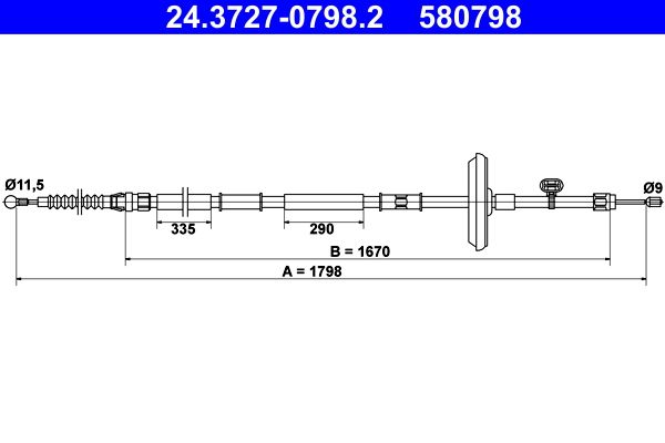 ATE 24.3727-0798.2 Cable Pull, parking brake