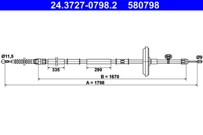 Cable Pull, parking brake ATE 24.3727-0798.2
