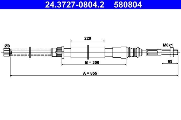 ATE 24.3727-0804.2 Cable Pull, parking brake