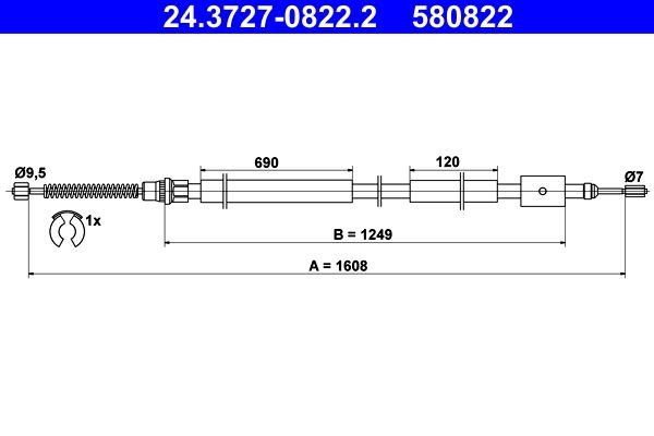 ATE 24.3727-0822.2 Cable Pull, parking brake