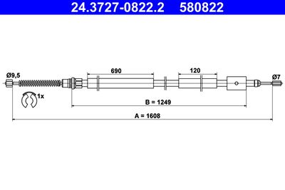 Cable Pull, parking brake ATE 24.3727-0822.2