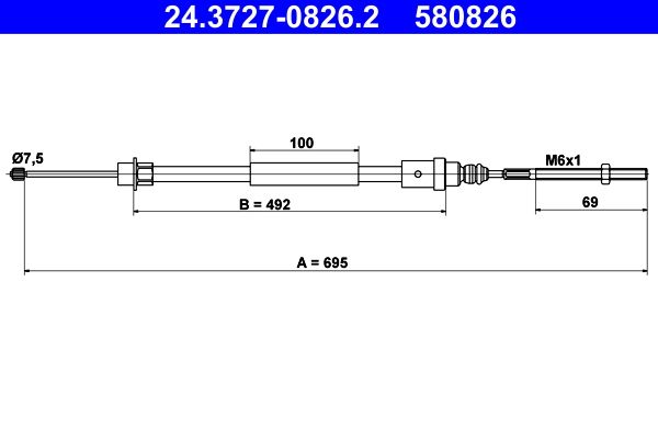 ATE 24.3727-0826.2 Cable Pull, parking brake