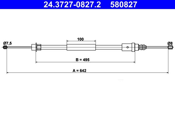 ATE 24.3727-0827.2 Cable Pull, parking brake