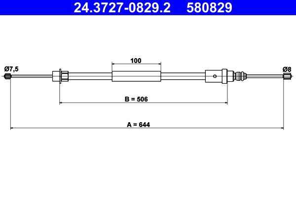 ATE 24.3727-0829.2 Cable Pull, parking brake