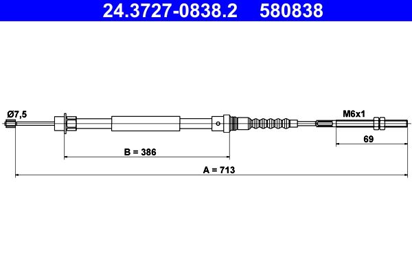 ATE 24.3727-0838.2 Cable Pull, parking brake