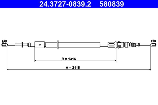 ATE 24.3727-0839.2 Cable Pull, parking brake