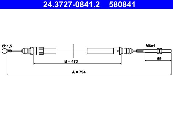 ATE 24.3727-0841.2 Cable Pull, parking brake