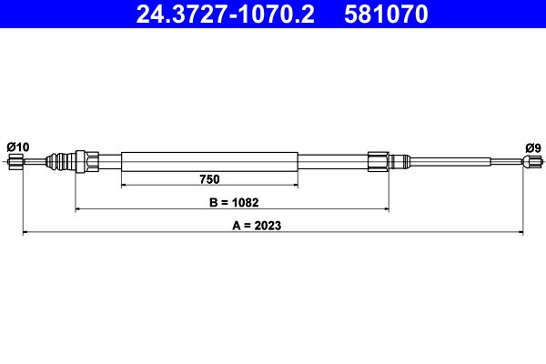 ATE 24.3727-1070.2 Cable Pull, parking brake
