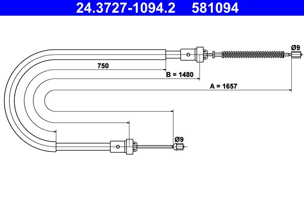 ATE 24.3727-1094.2 Cable Pull, parking brake
