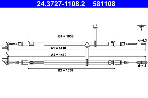 ATE 24.3727-1108.2 Cable Pull, parking brake