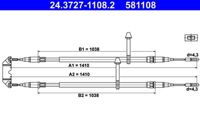 Cable Pull, parking brake ATE 24.3727-1108.2