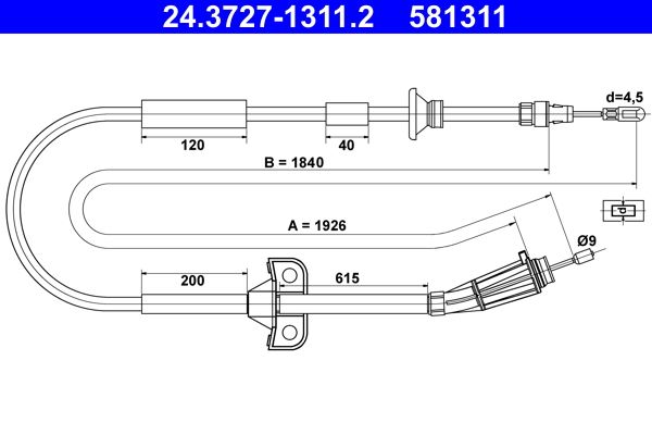 ATE 24.3727-1311.2 Cable Pull, parking brake