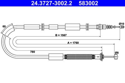 Cable Pull, parking brake ATE 24.3727-3002.2