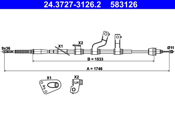 ATE 24.3727-3126.2 Cable Pull, parking brake