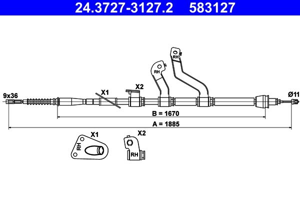 ATE 24.3727-3127.2 Cable Pull, parking brake