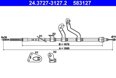Cable Pull, parking brake ATE 24.3727-3127.2