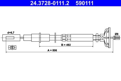 Cable Pull, clutch control ATE 24.3728-0111.2