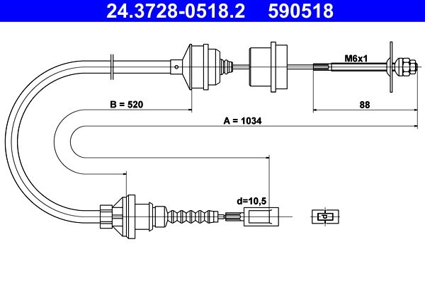 ATE 24.3728-0518.2 Cable Pull, clutch control