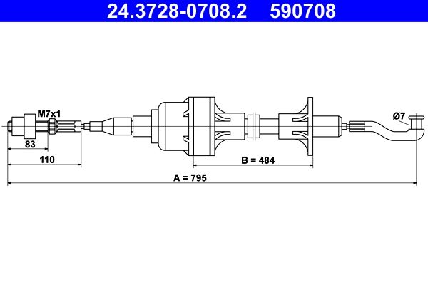 ATE 24.3728-0708.2 Cable Pull, clutch control