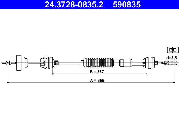 ATE 24.3728-0835.2 Cable Pull, clutch control