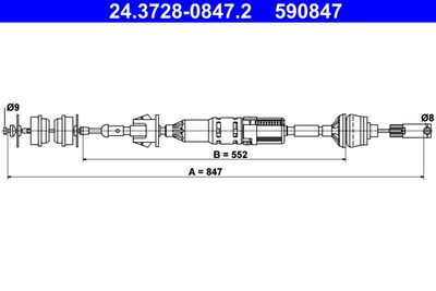Cable Pull, clutch control ATE 24.3728-0847.2