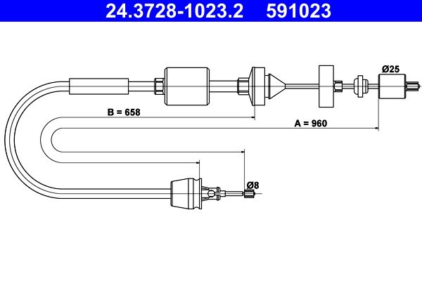 ATE 24.3728-1023.2 Cable Pull, clutch control
